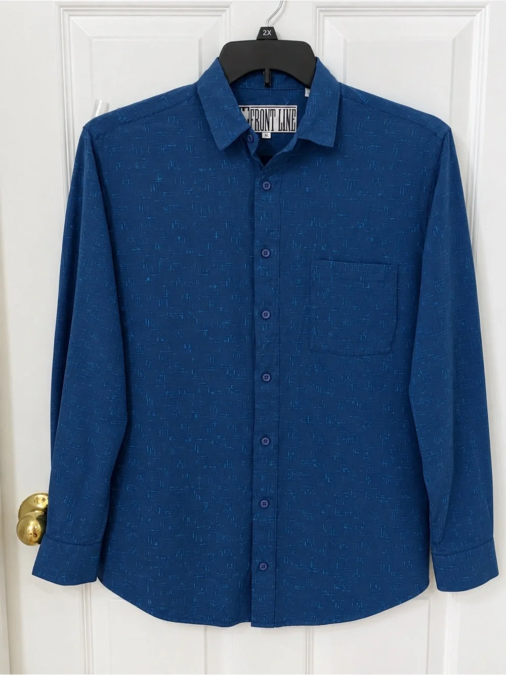 Front Line Men's Navy Textured Long-Sleeve Dress Shirt